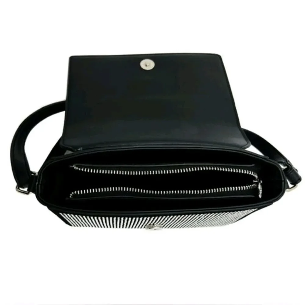 Valentino Orlandi Silver Studded Black Crossbody Bag Foldover Handbag Italy Luxe
